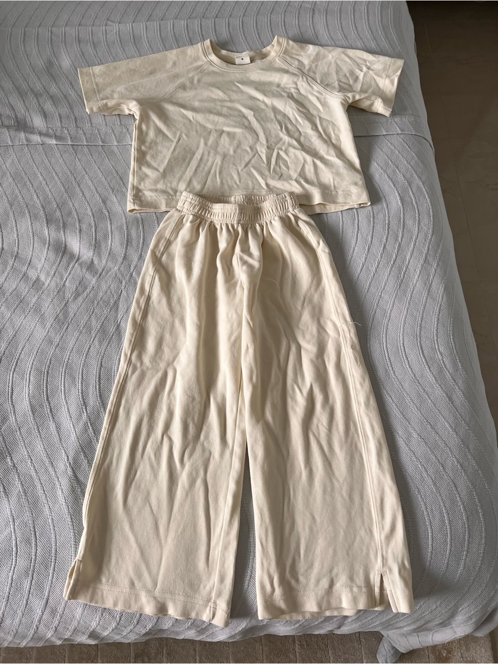 Zara Cream Kids Matching Set - Short Sleeve Top & Wide Leg Pants